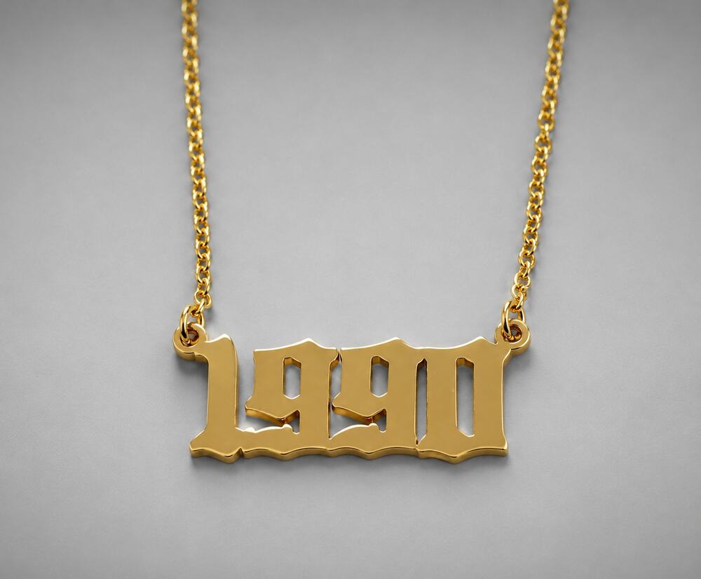1990 Necklace Gold-tone Birth Year Grad Year Vintage Necklace gn01-21
